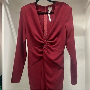 ASOS Burgundy Long Sleeve Deep Plunge V-Neck Dress- Size 8 Tall